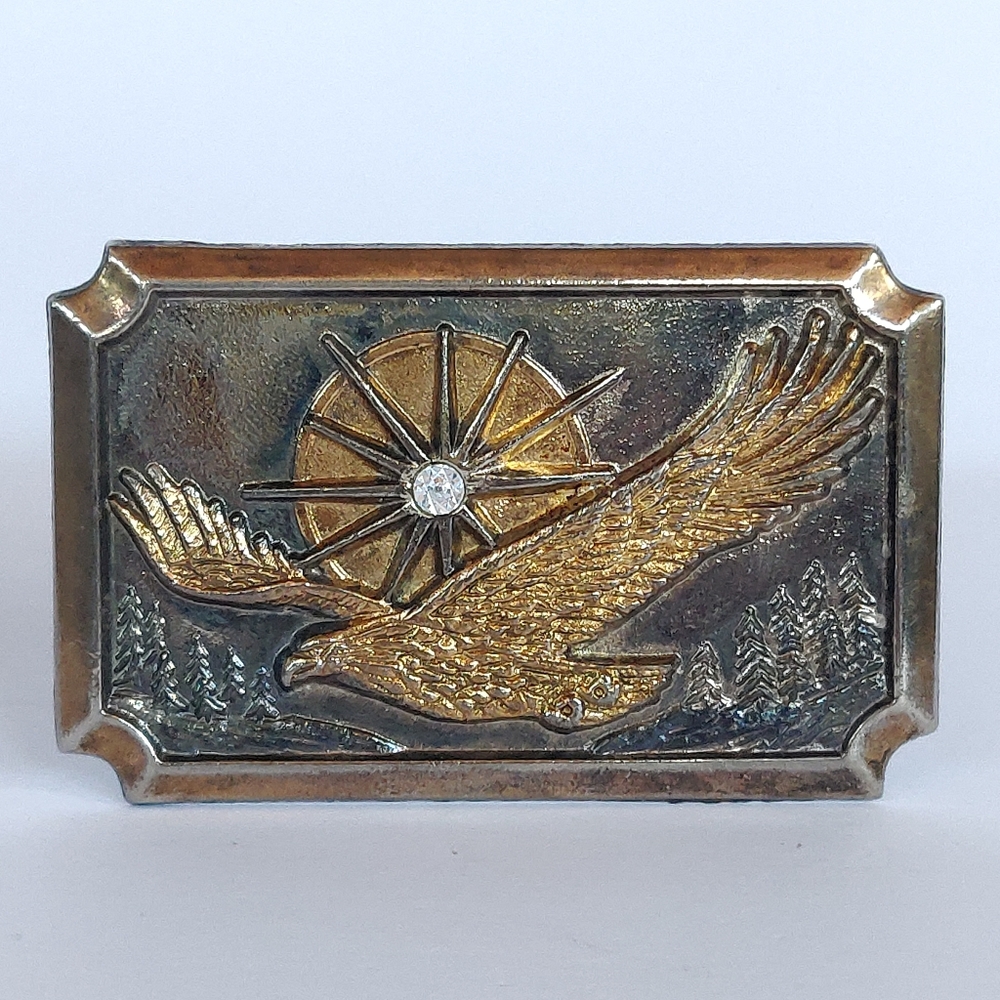 Vintage Soaring Eagle with Jeweled Sun Metal Belt Buckle, Numbered 9588